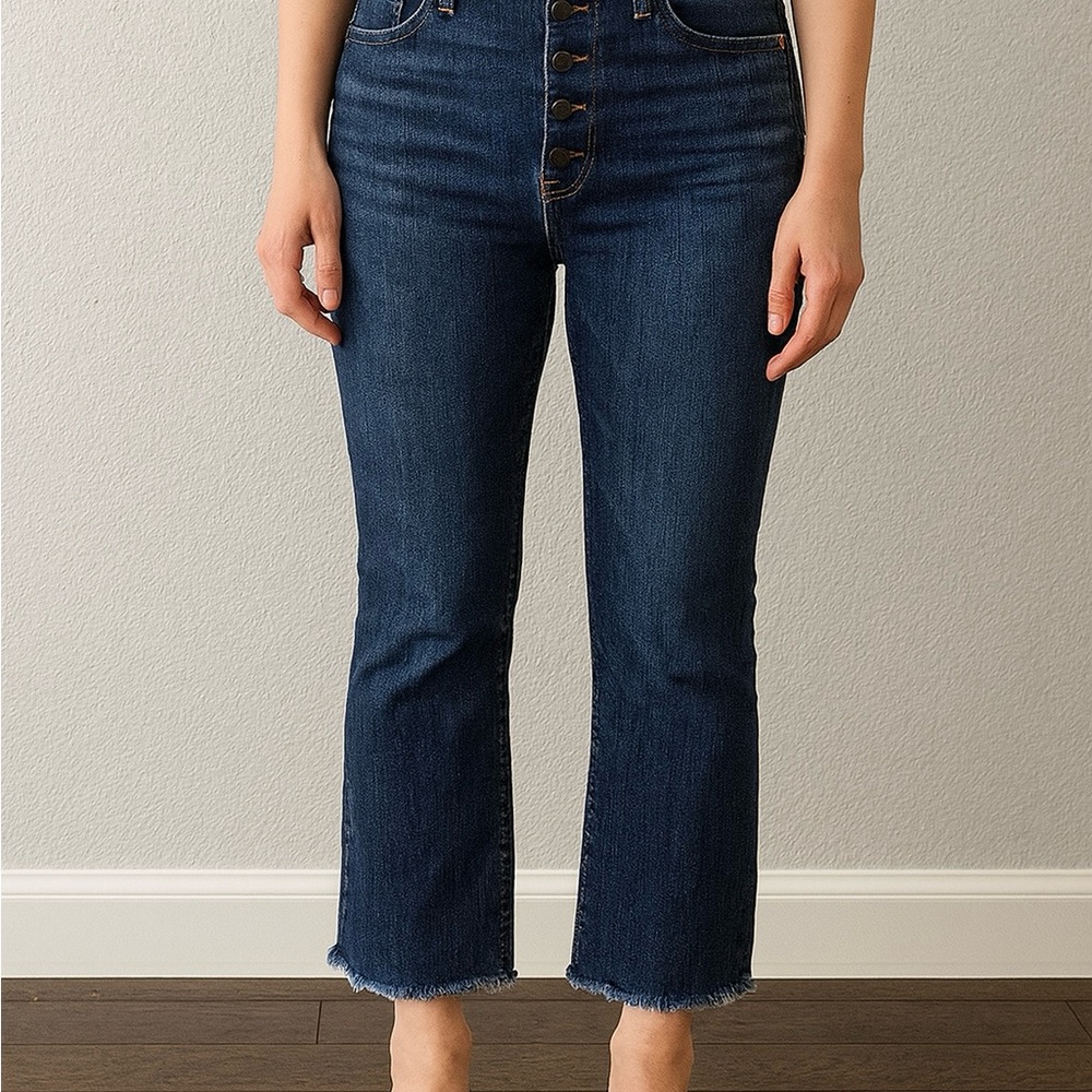 J.Crew Dark Wash Demi Boot Crop Jeans – Raw Hem, Bottom Fly, Size 29 Tall - Picture 1 of 7